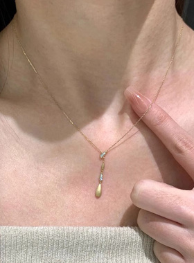 y字悬浮拉丝闪钻水滴项链高级感