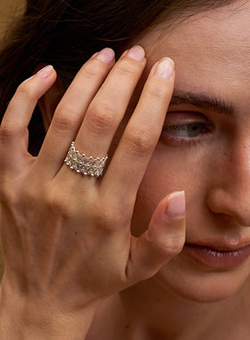 新中式国风龟背竹心形叶蕾丝戒指