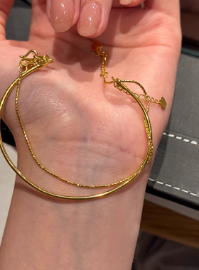 S925纯银极简双层金色手链女生