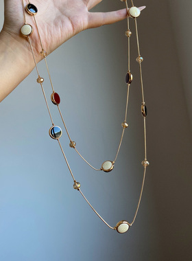 双层虎眼石串珠项链女款2025新款