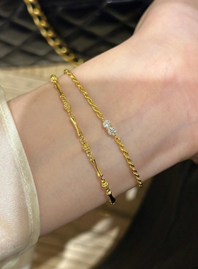 复古抽拉可调节金色竹节手链女款