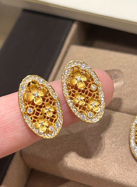 中古金色花窗拉丝繁花吊坠项链女