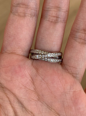 爆闪满钻三环素圈戒指女高级感