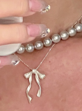 S925银飘带蝴蝶结项链女款高级感