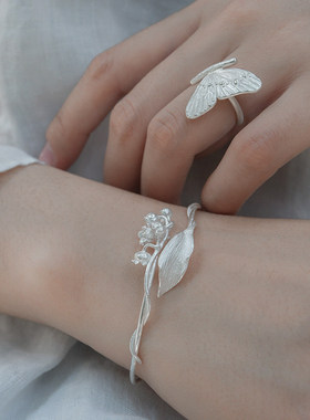 清冷感雕刻铃兰花束手镯轻奢小众