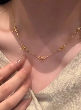中古甜美少女心蝴蝶结项链高级感