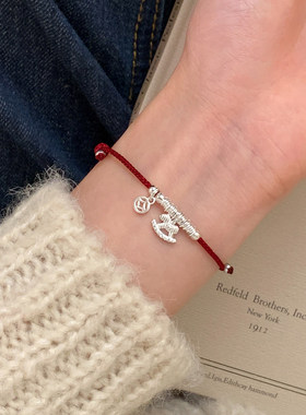 S925银马上有钱小马红手绳手链女