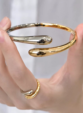 金银撞色蛇形戒指女小众设计简约