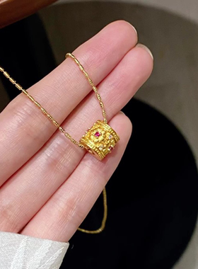 S925纯银金色路路通吊坠项链女款