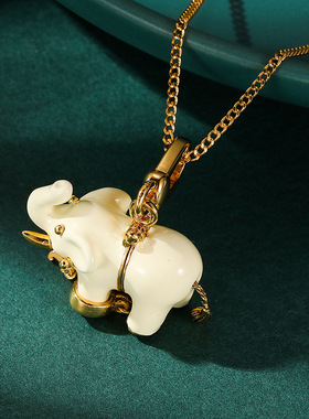 批发珐琅彩釉白色可打开吉祥大象吊坠轻奢小众可爱动物项坠包挂件