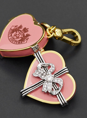 外贸时尚珐琅彩釉粉色可打开蝴蝶结爱心盒吊坠甜美心形宝石盒项链