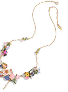 跨境外贸饰品珐琅彩釉雏菊花朵麦穗蓝宝石项链法式高级流苏锁骨链