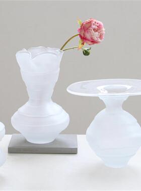 现简约磨砂白色透明玻璃花水培插花花器工艺品家居摆件