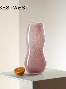博西家居粉色葫芦形大肚玻璃花摆件家居设计师装饰品水培花