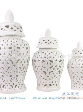 纯白色镂空陶瓷将军四方箭筒伞筒插花轻奢装饰品摆件
