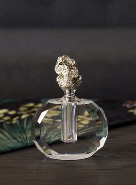 创意个性小众黄铁矿水晶玻璃香水瓶香薰精油瓶家居装饰高级感摆件