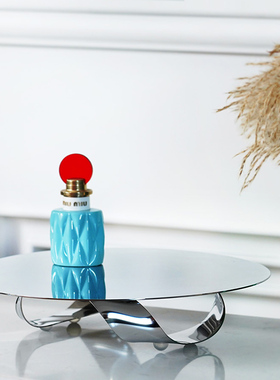 现代银色镜面不锈钢高脚圆形平托盘家居装饰摆件样板间软装配饰