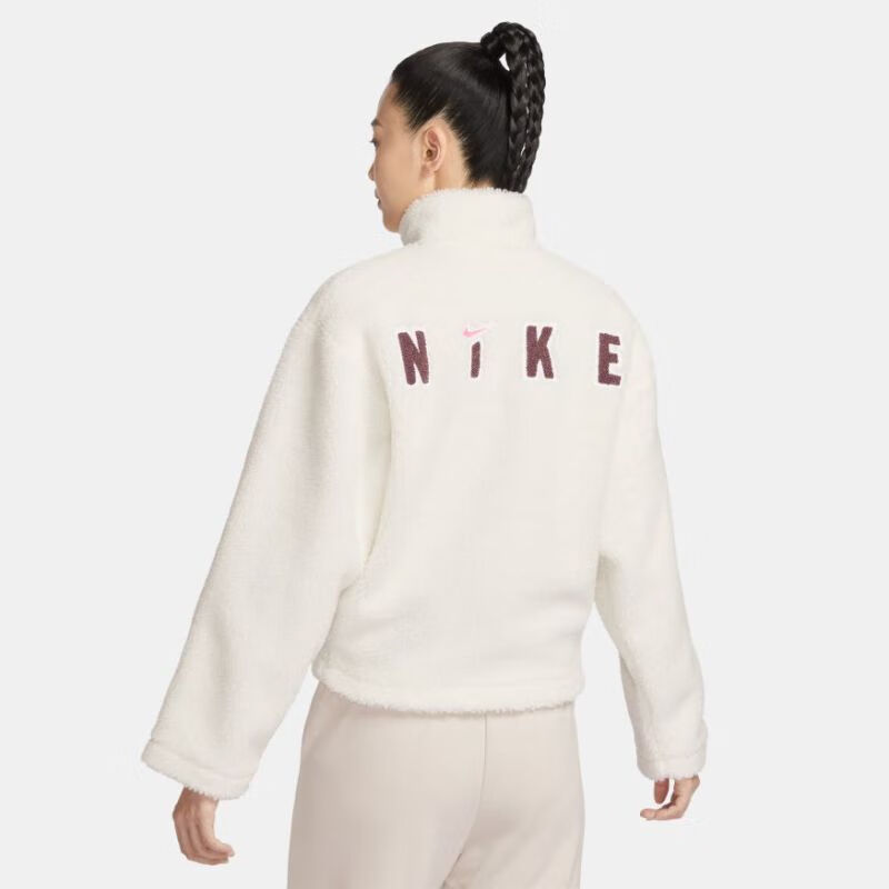 NIKE耐克女子仿羊羔绒夹克冬新款毛绒保暖立领加厚外套FV4009-133