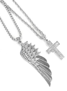 原创吊坠ins钛钢翅膀双层链