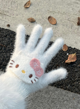 可爱小猫骑行手套女冬季少女心防风全包手套电动车冬天保暖防寒