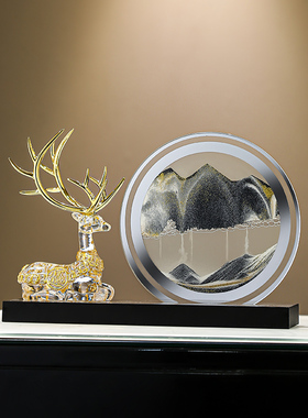 招财鹿流沙画摆件客厅电视柜酒柜乔迁礼物解压创意沙漏家居装饰品