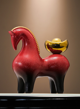 陶瓷马招财装饰新中式客厅电视柜