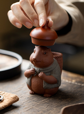 可爱陶瓷土拨鼠小花器摆件