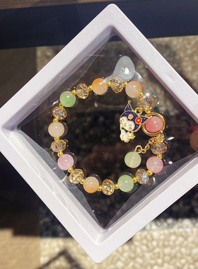 新款儿童库洛米水晶串珠手链双色琉璃手串送学生盒装饰品义乌