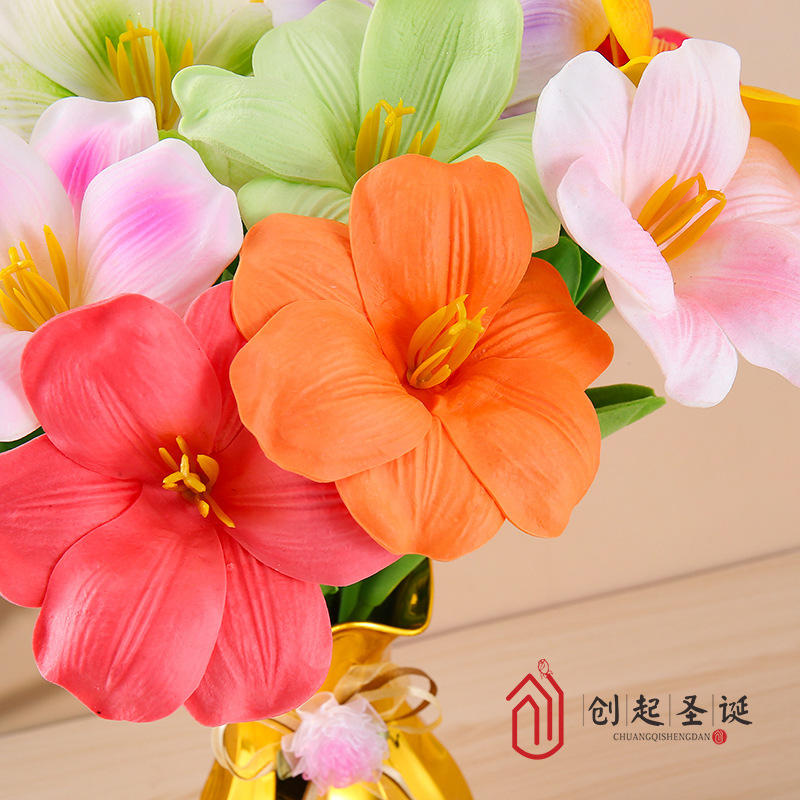 创起新款开口PU郁金香手感仿真花假花单朵欧式大花瓣婚庆装饰法式 - 图1