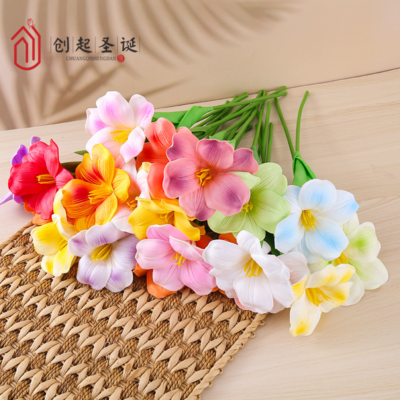 创起新款开口PU郁金香手感仿真花假花单朵欧式大花瓣婚庆装饰法式 - 图0