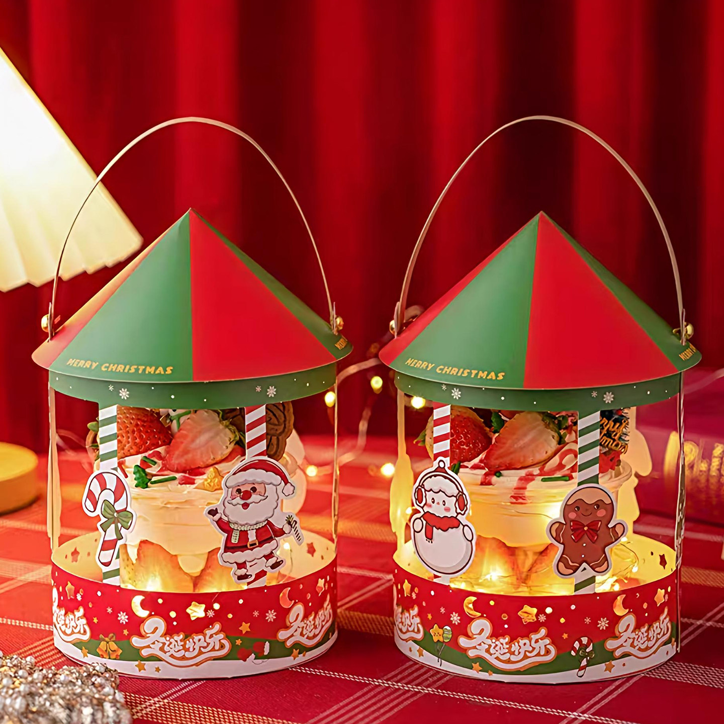 网红圣诞节蛋糕装饰创意旋转木马波波杯圣诞老人手提包装盒插件,淘宝优惠券,粉丝福利购,淘宝优惠卷