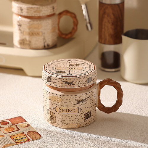 复古马克杯带盖陶瓷咖啡杯高档精致好看的杯子礼盒礼物水杯办公室 - 图3