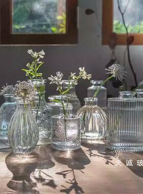 法式复古浮雕玻璃迷你小花瓶ins风透明水培插花花瓶桌面装饰摆件