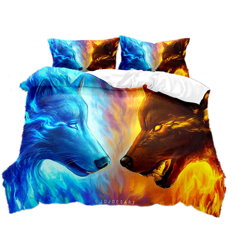 动物狼系列动物世界高清图片加印床上三件套床单被罩被套