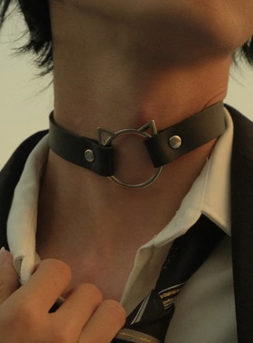 chocker项链男生项圈铃铛体育生1S皮革项圈型男0M猫咪颈环小狼狗