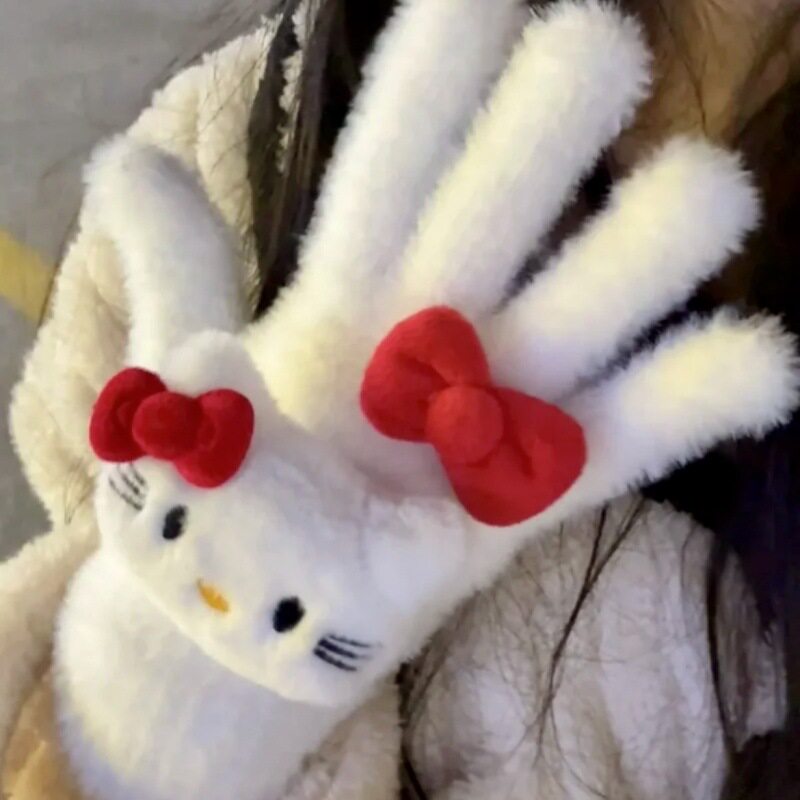 kt猫蝴蝶结手套保暖冬防冻HelloKitty少女防寒学生骑行骑车