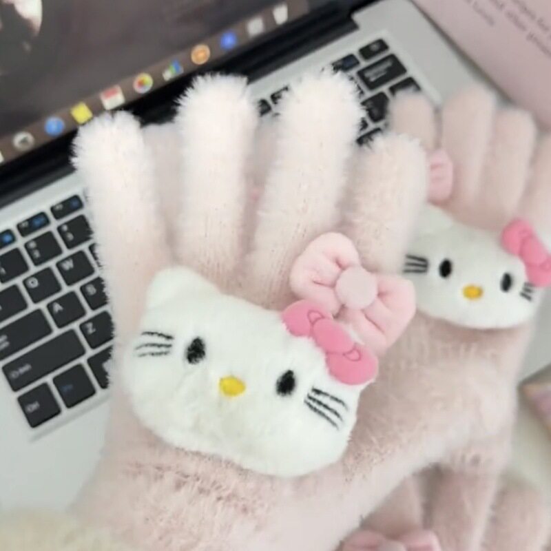 kt猫蝴蝶结手套保暖冬防冻HelloKitty少女防寒学生骑行骑车