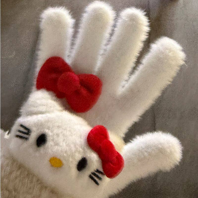 可爱kitty酱~秋冬新款奶呼呼毛茸茸猫咪手套可爱保暖冬天骑行手套