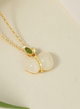 福禄双全纯银925和田玉项链女国潮新中式碧玉锁骨链ins风葫芦吊坠