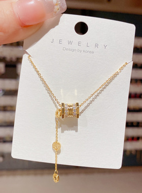 新款镶钻小蛮腰吊坠流苏锁骨链个性时尚轻奢设计项链女百搭配饰品