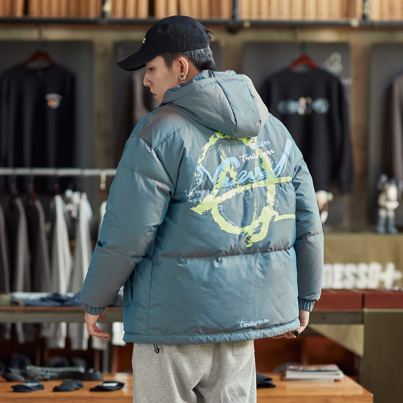 唐狮渐变印花男冬季新款短款羽绒服 唐狮outlets店羽绒服
