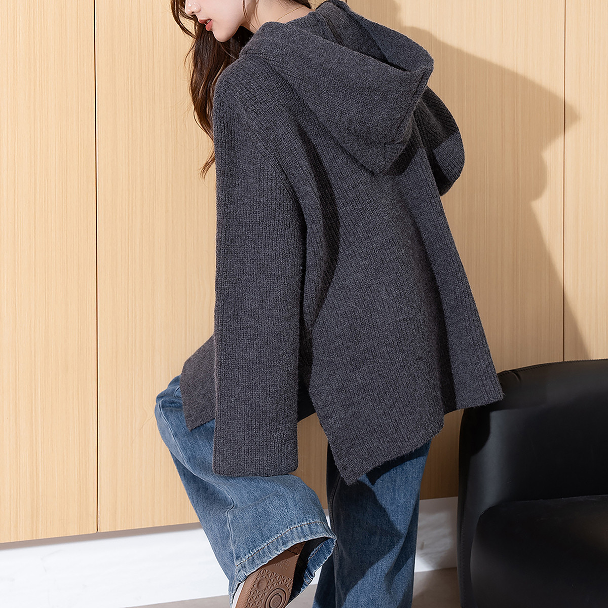 唐狮秋冬季女毛衣高级感简约风连帽开衫外套高级感日常毛线衫tu,淘宝优惠券,粉丝福利购,淘宝优惠卷