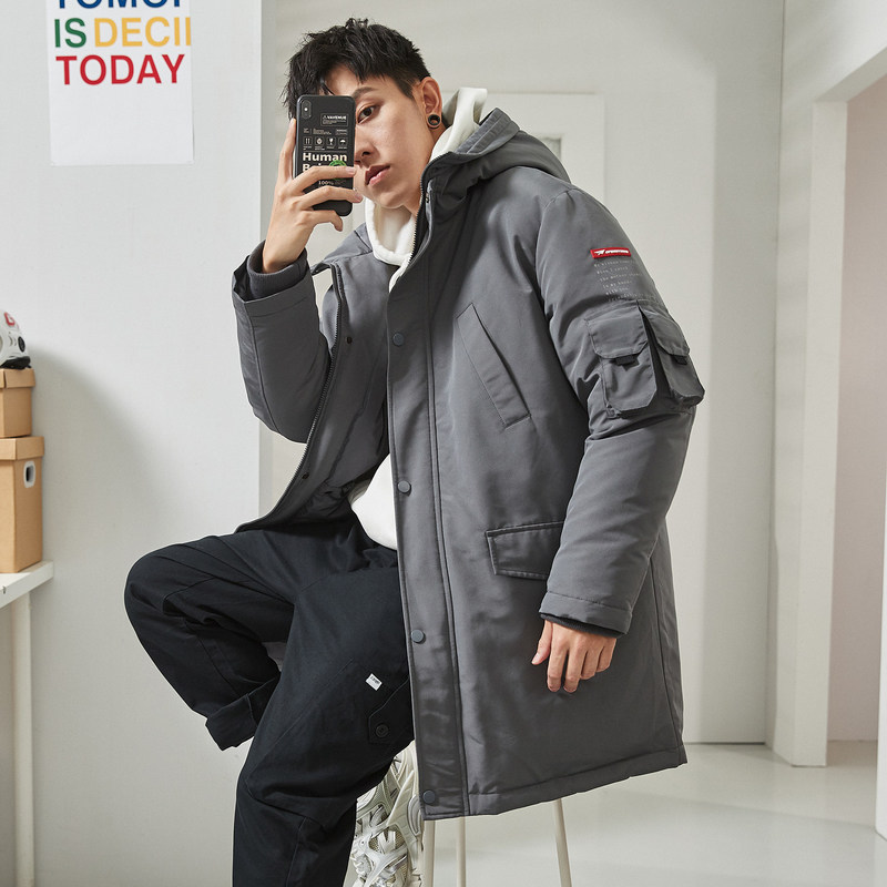 唐狮冬季新款印花中长款连帽羽绒服 唐狮outlets店羽绒服