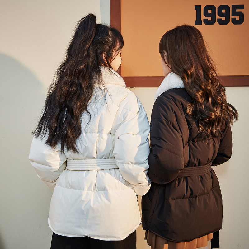 唐狮甜美收腰白色女士新款风羽绒服 唐狮outlets店羽绒服