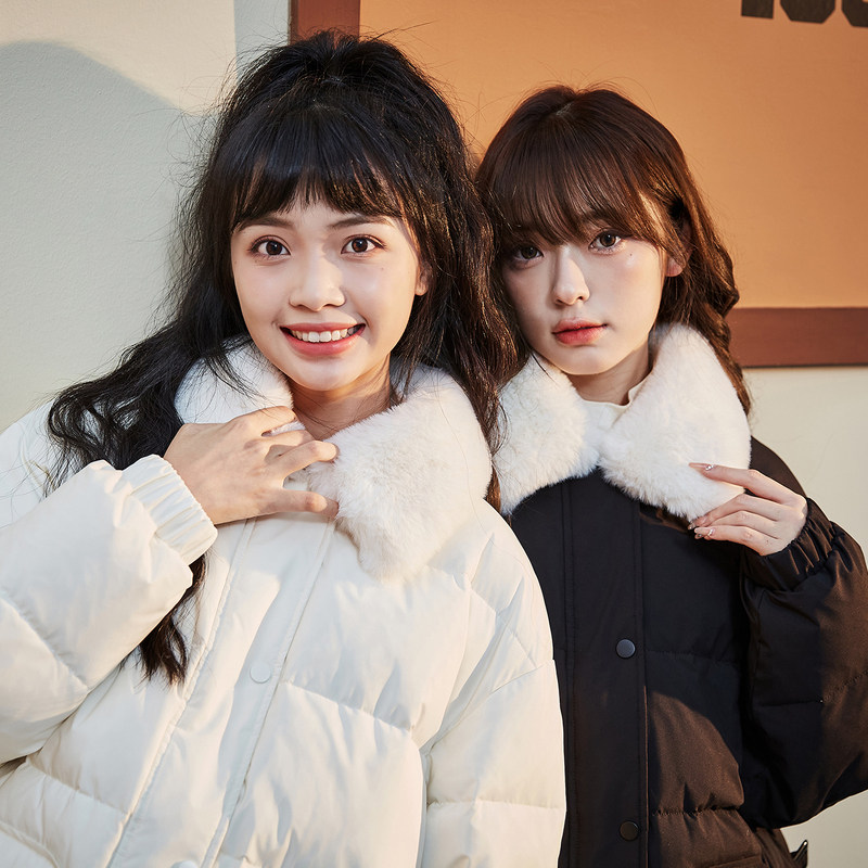 唐狮甜美收腰白色女士新款风羽绒服 唐狮outlets店羽绒服