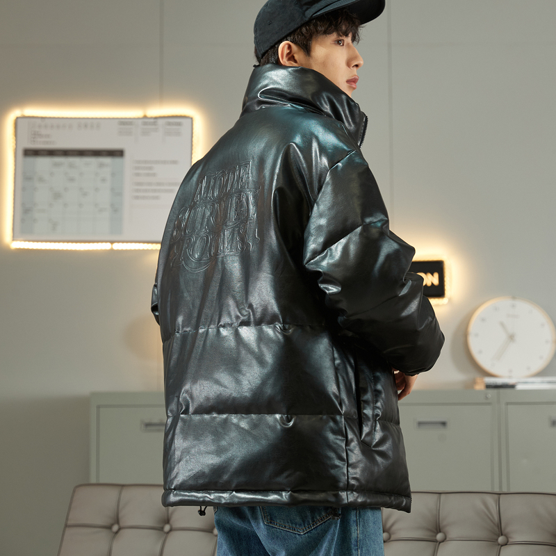 唐狮立领仿pu皮短款冬季新款羽绒服 唐狮outlets店羽绒服