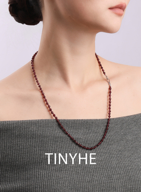 TINYHE米雪 天然石榴石项链毛衣链女款银小众轻奢高级感原创