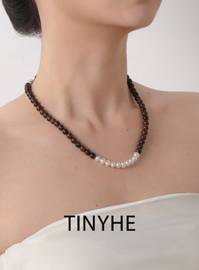 TINYHE天然淡水珍珠木珠项链
