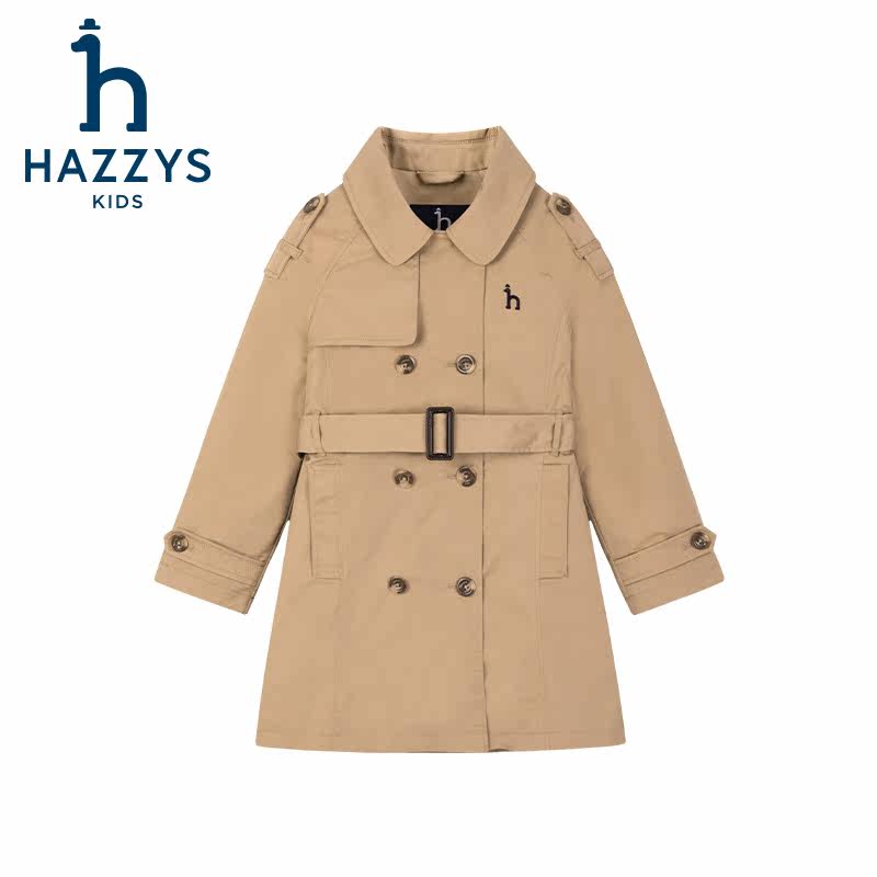 hazzys哈吉斯童装女童风衣秋新品中大童英伦防风束腰气质外套,淘宝优惠券,粉丝福利购,淘宝优惠卷