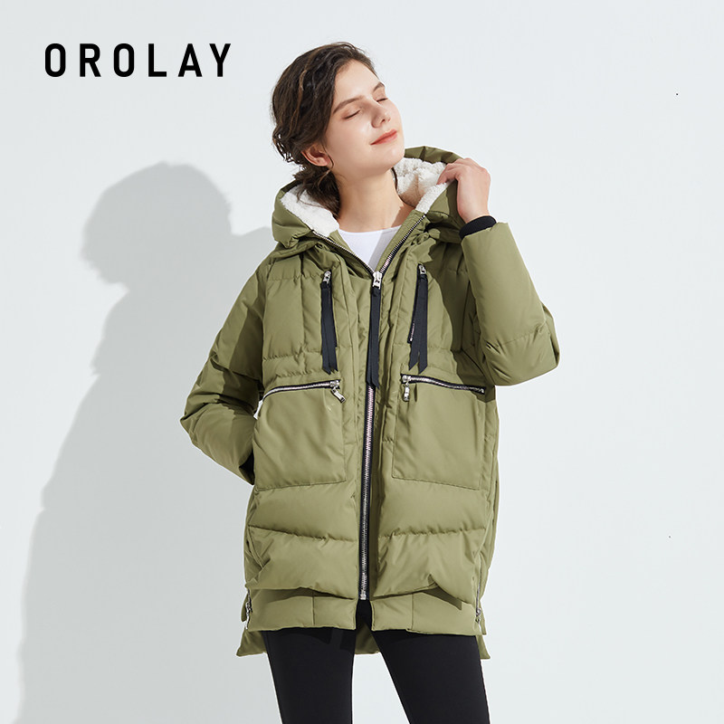 orolay欧绒莱22年冬季中长款羽绒 orolay羽绒服